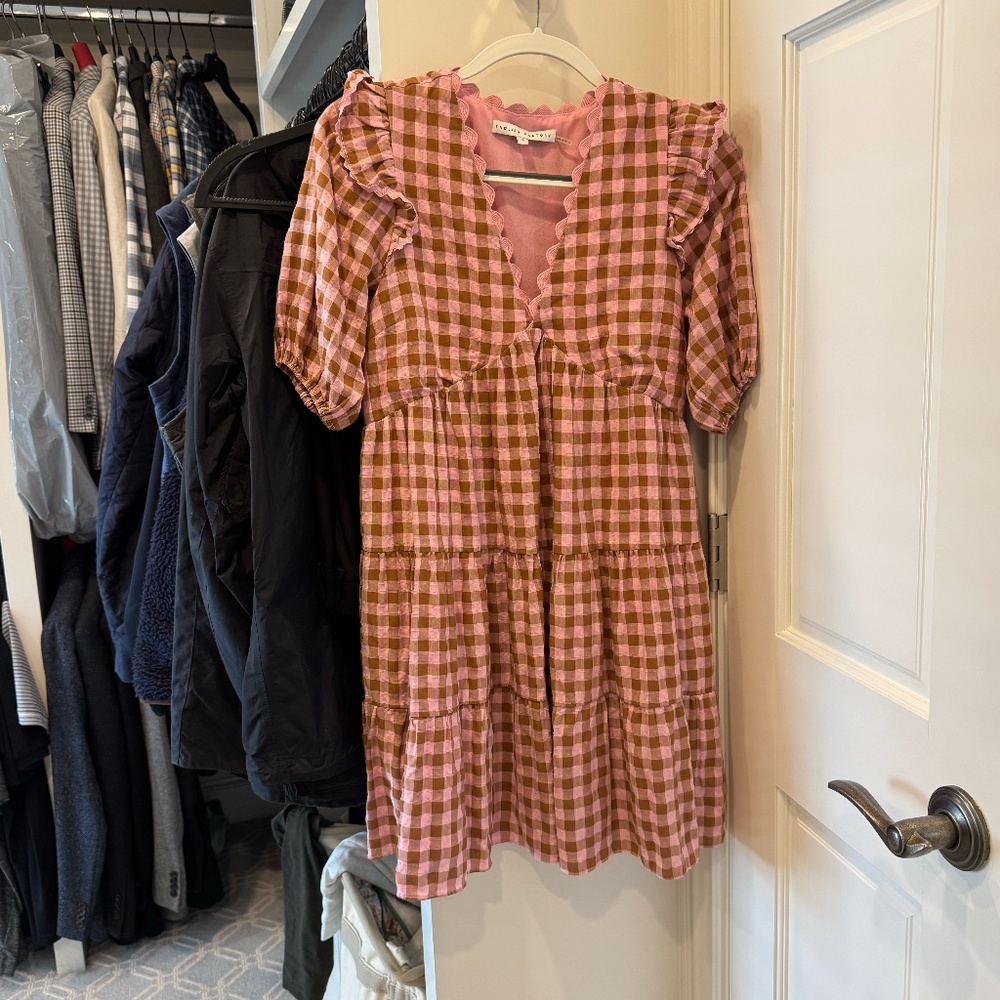 English Factory Small Pink & Brown Gingham Mini Dress